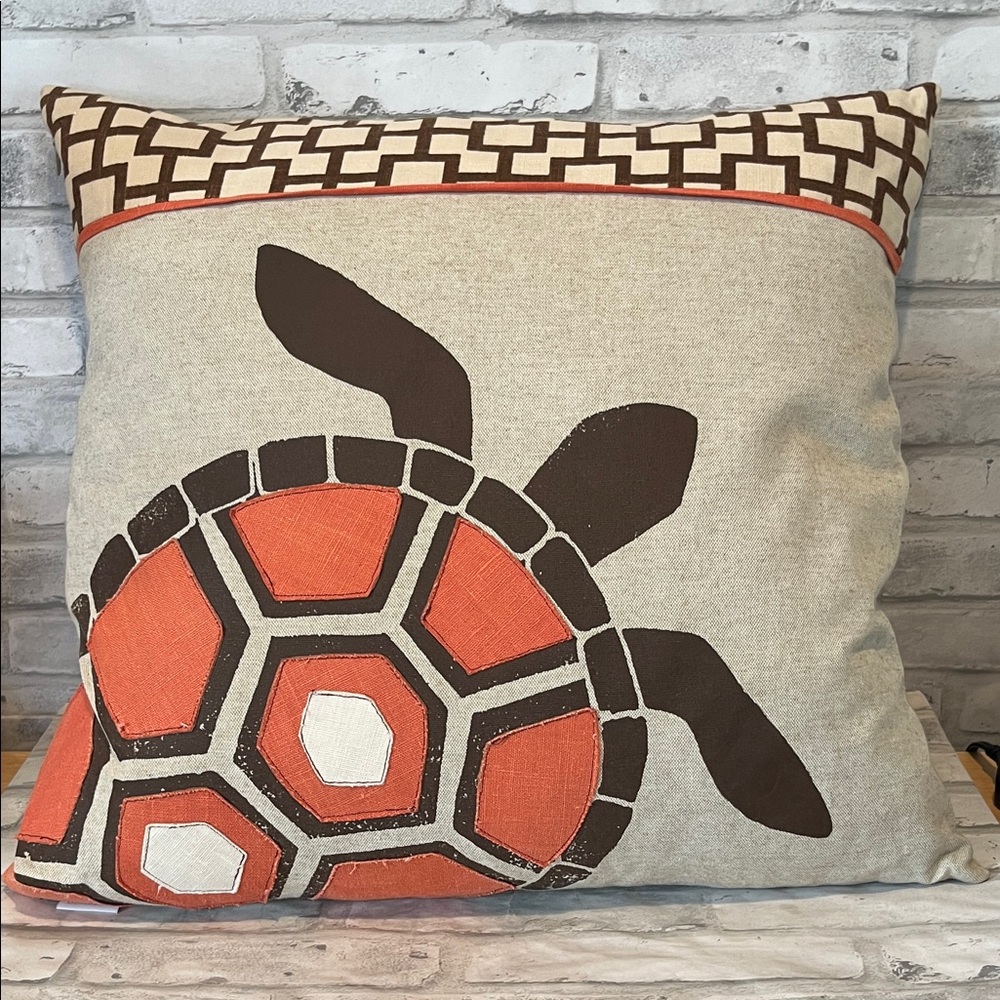 Lacefield Designs Turtle Design 20 inch feather Throw Pillow orange brown cotton